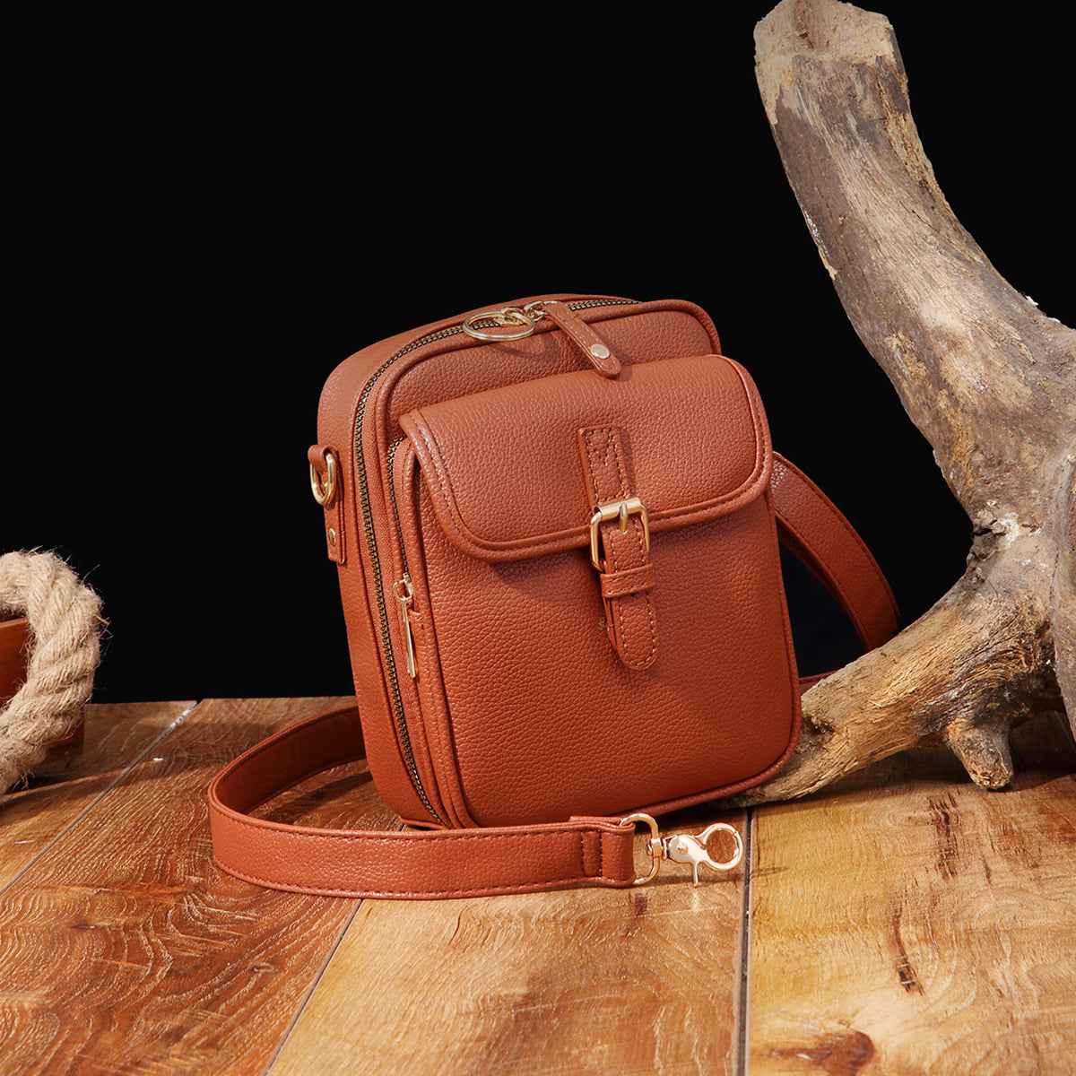 Vintage Capacity PU Leather Crossbody Bag - Muselune