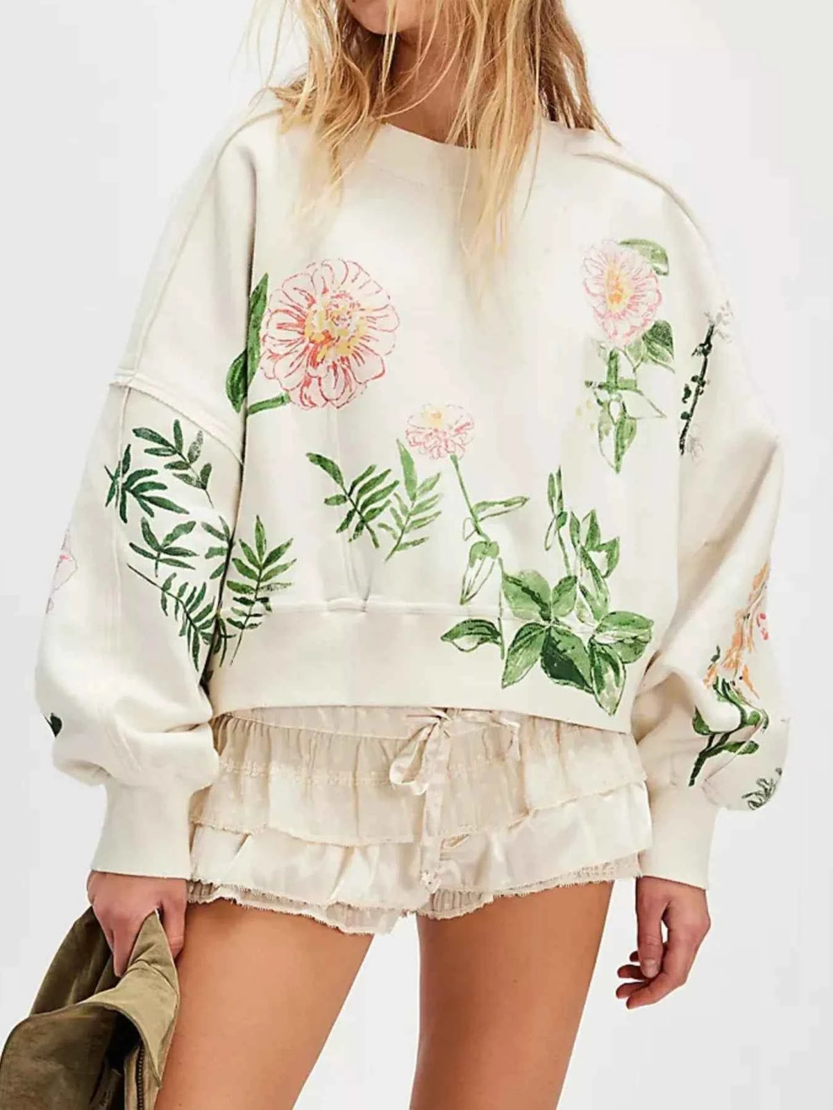 Printed Round Neck Dropped Shoulder Sweatshirt