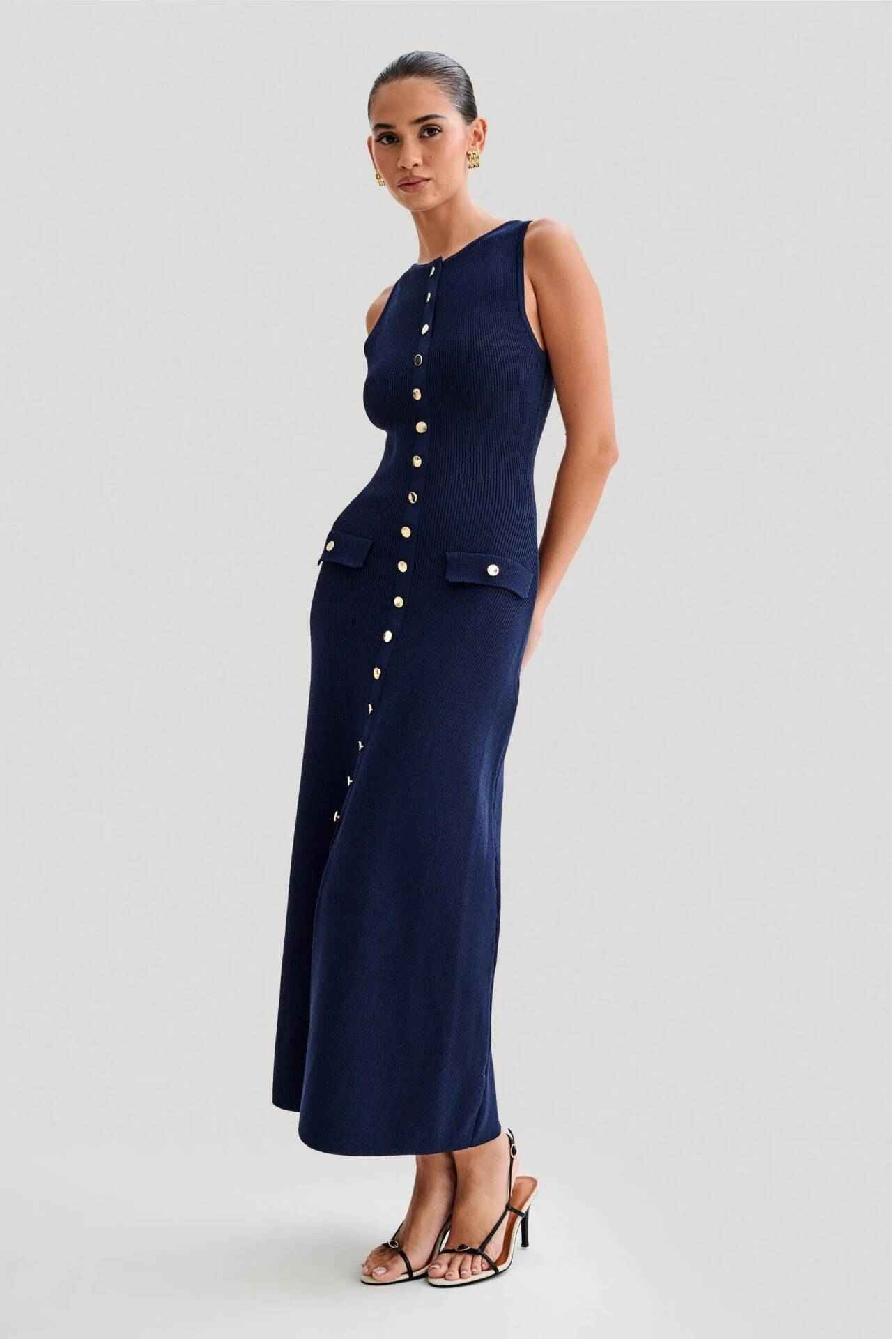 Elegant Knitted Sleeveless Slim Dress - Muselune
