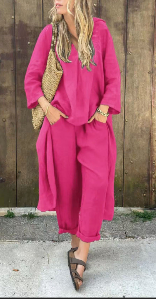 V-neck Long Suits Top with Pocket - Muselune