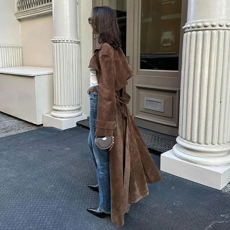 Vintage Double Breasted Lapel Shift Long Coat With Belt The Muse